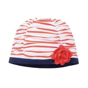 Janie and Jack NWT Striped Swim Cap with Red Flower. Size 4-5